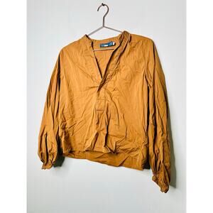 POLO RALPH LAUREN Tan Brown Cropped Blouse Long Sleeve Collared Shirt Size 10